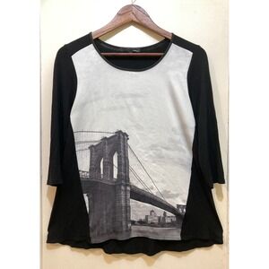 Elie Tahari For Design Nation Brooklyn Bridge Graphic Top Womens M Artsy Urban